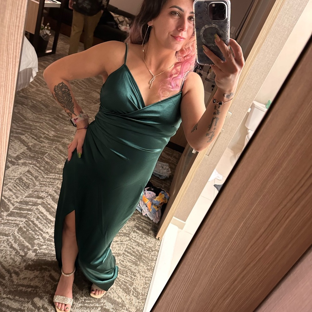 Elegant Green Satin Dress